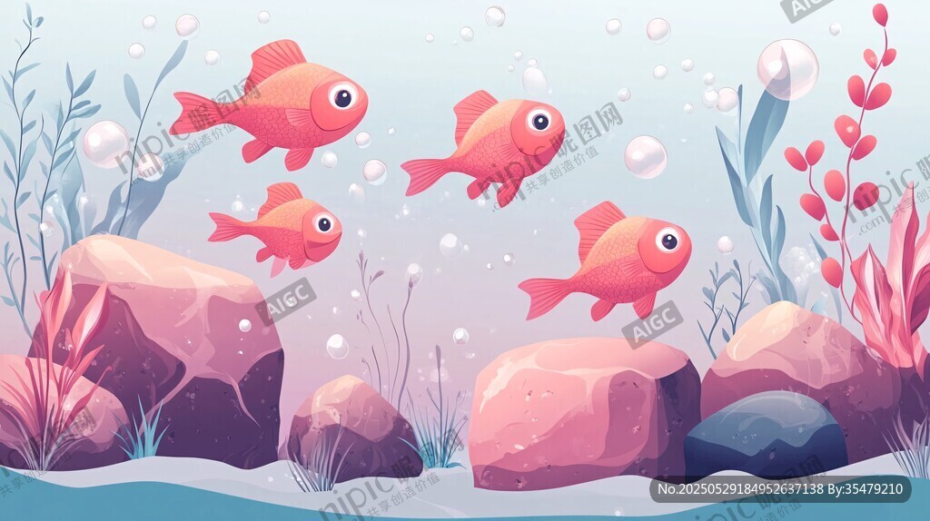 可愛金魚暢游海底世界