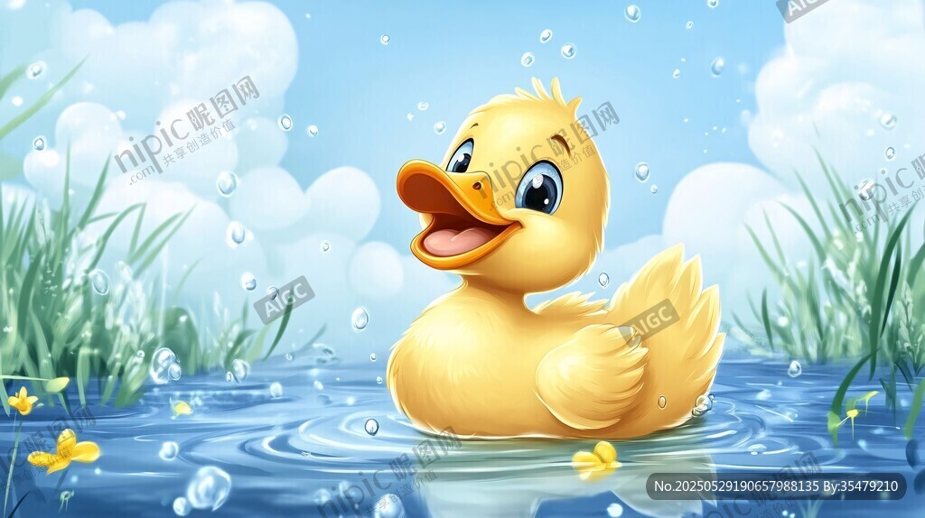 小黃鴨水中暢游歡樂(lè)畫面