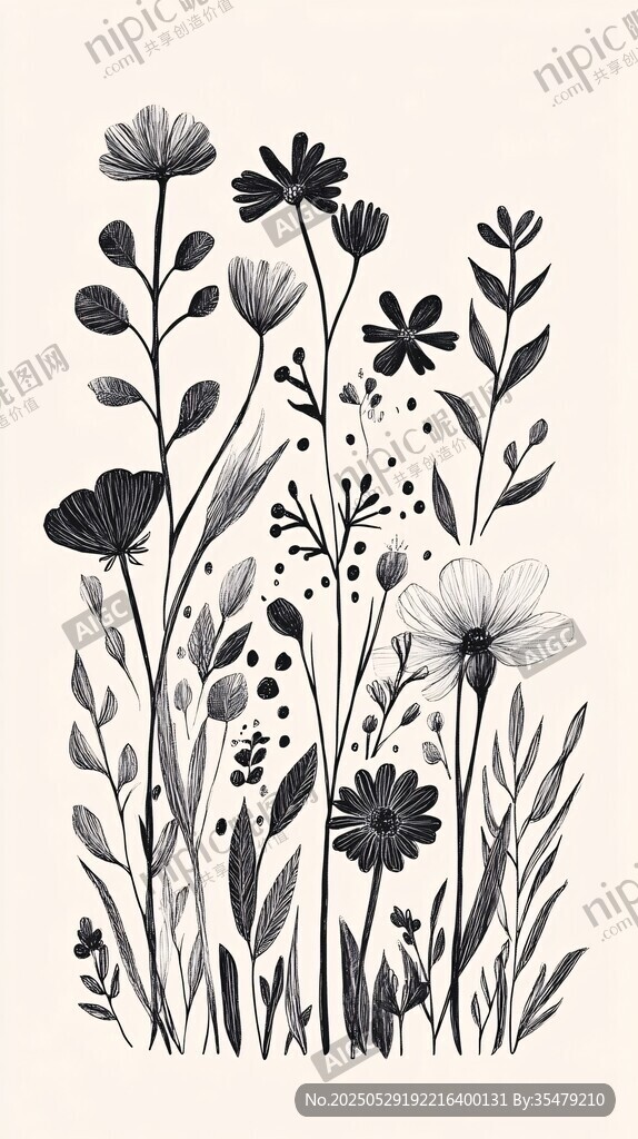 黑白花卉插畫(huà)