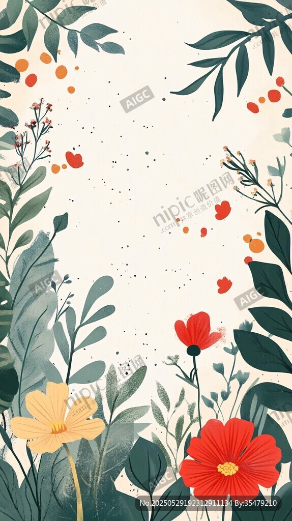 花卉綠植邊框裝飾插畫(huà)