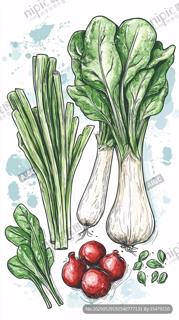 手繪新鮮蔬菜組合插畫(huà)