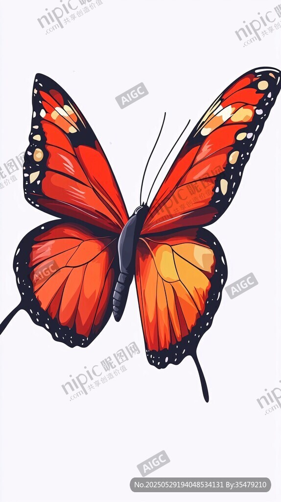 橙紅色絢麗蝴蝶插畫