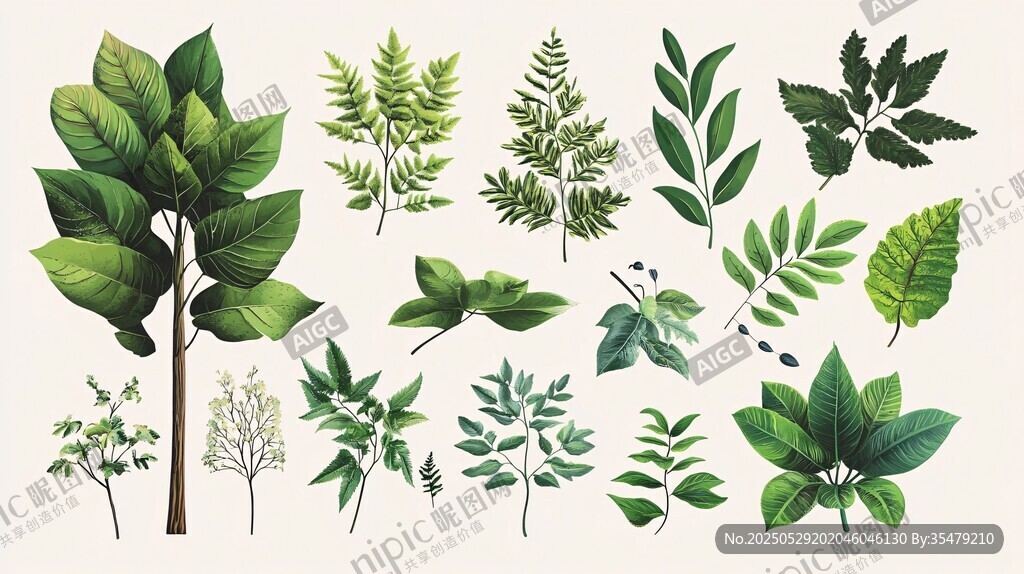 多樣綠葉植物素材集合