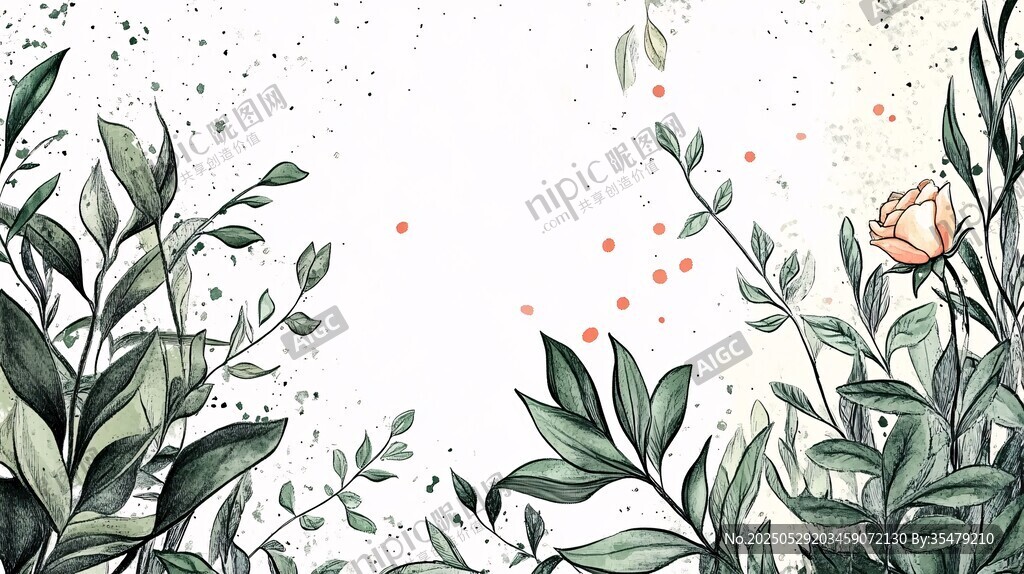 清新綠植花卉邊框背景圖