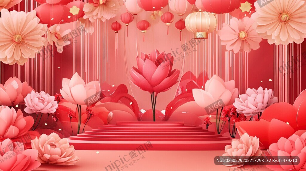 浪漫中式粉色花卉婚禮場景
