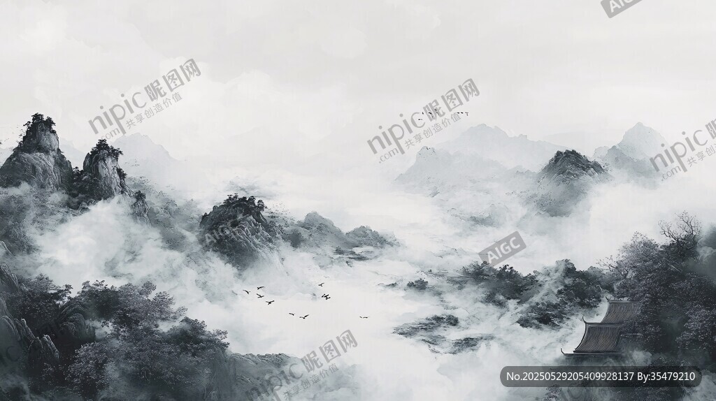 水墨山水間 云霧繞山巒