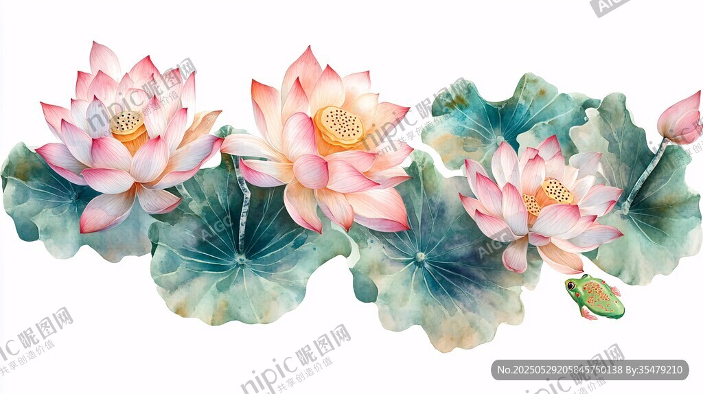 水墨風(fēng)荷花荷葉插畫
