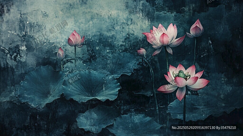 水墨風(fēng)荷花綻放圖景