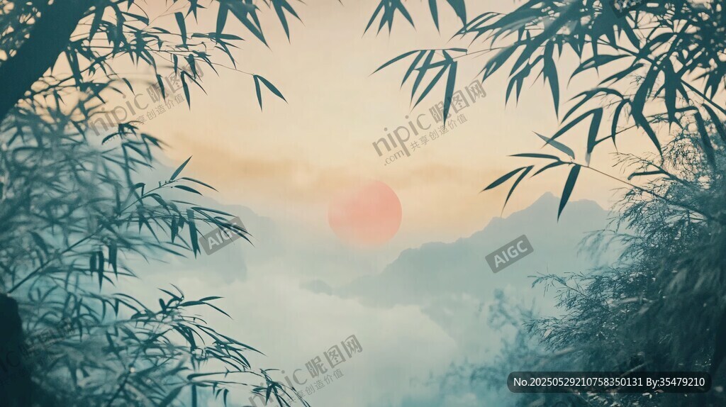 竹林間的日出美景