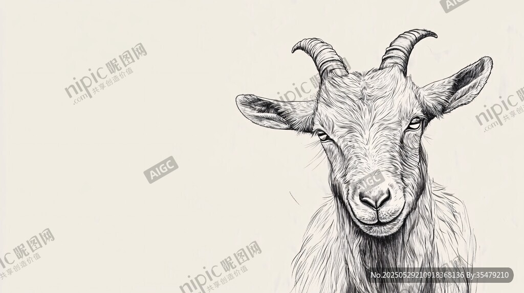 山羊素描頭像