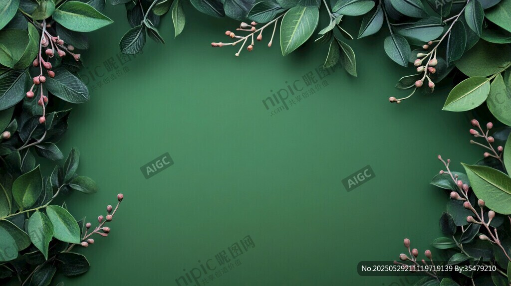 綠葉繁花環(huán)繞的清新背景