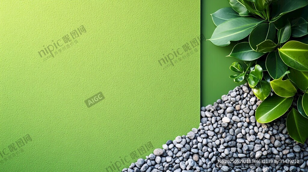 翠綠背景下的綠植與礫石
