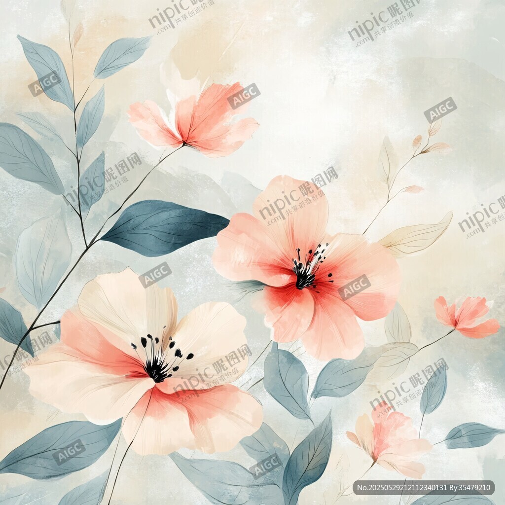 淡雅花卉水彩風插畫作品