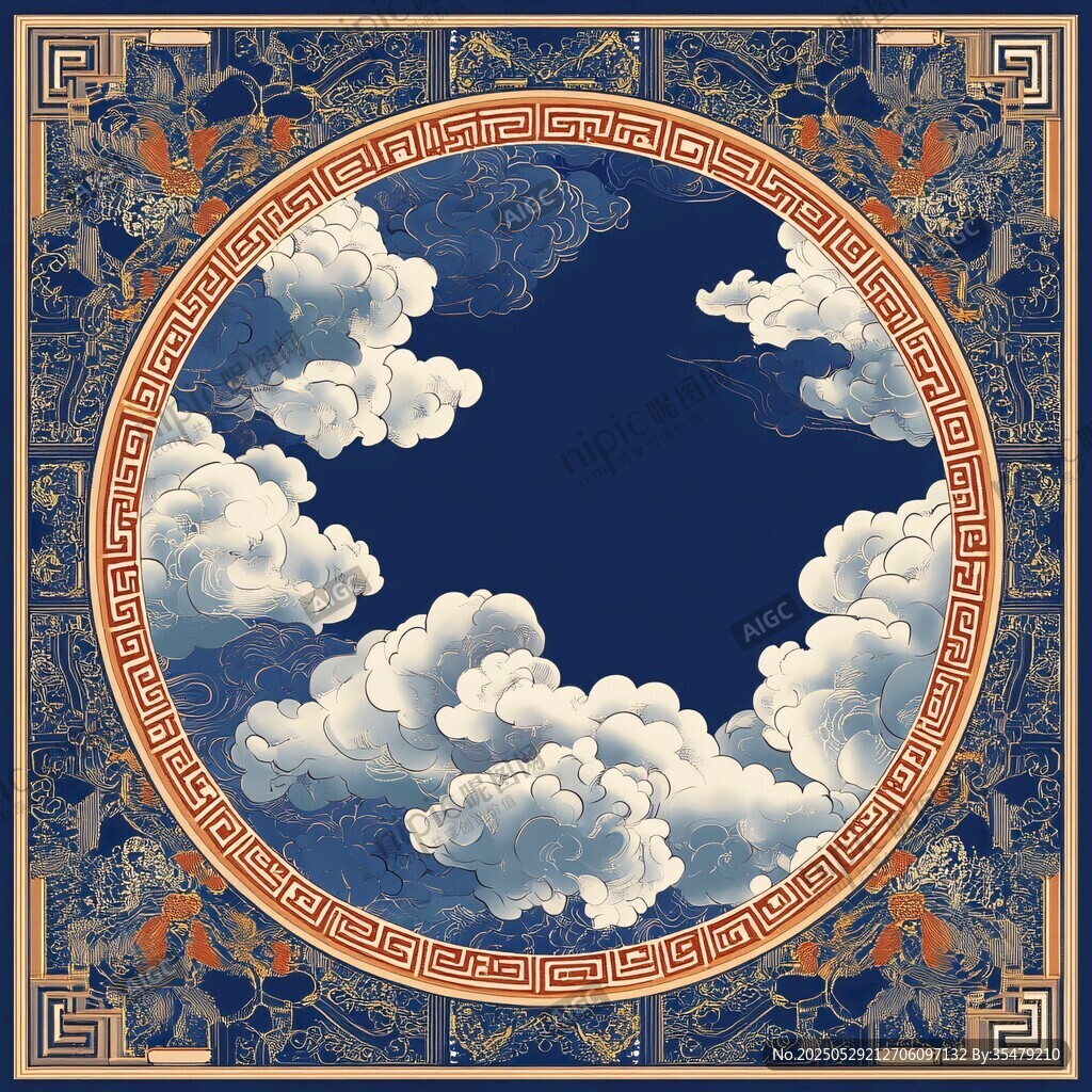 中式云紋邊框古典圖案