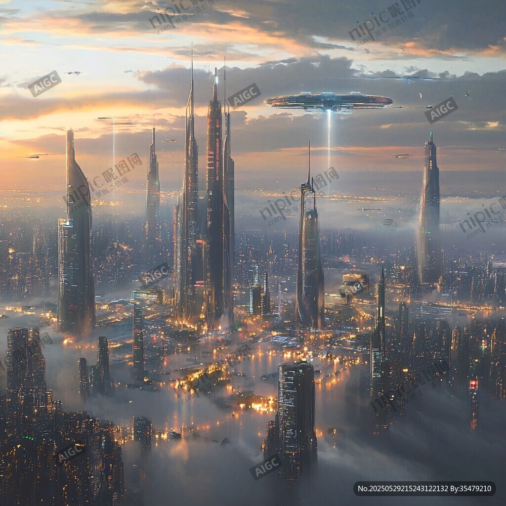 未來(lái)都市上空的神秘飛行器