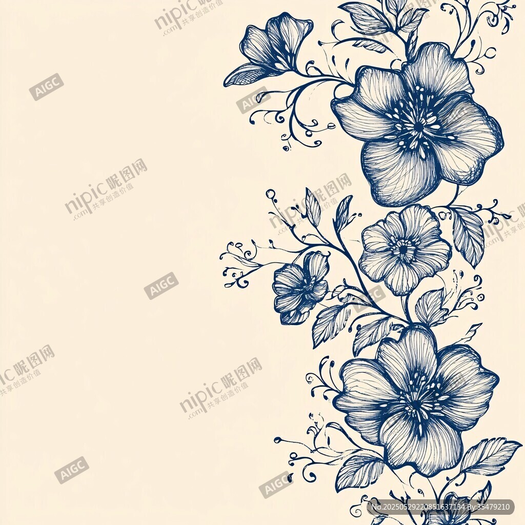 藍(lán)花花卉邊框裝飾圖案