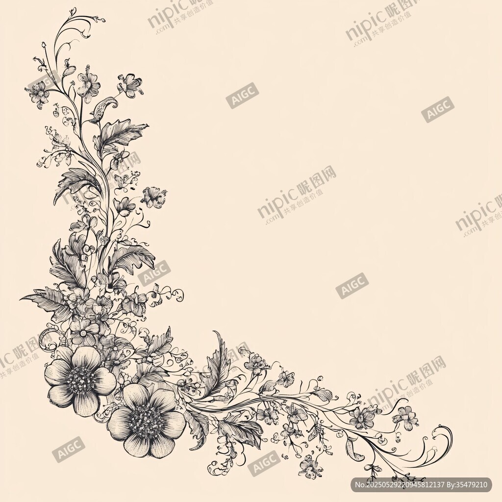 復(fù)古花卉邊角裝飾圖案