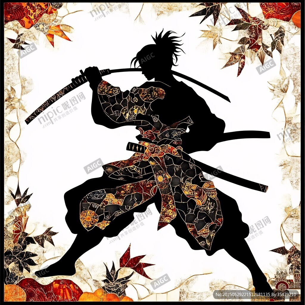 武士持雙刀的華麗剪影