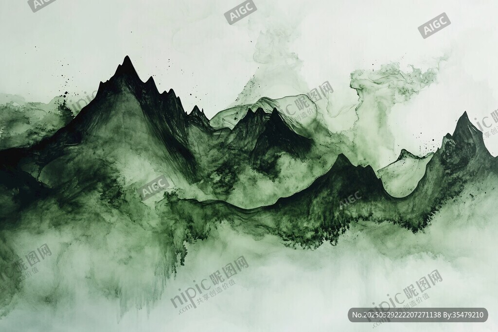 水墨山巒意境圖
