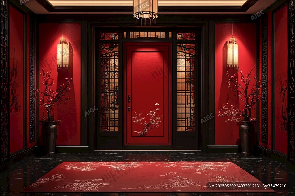 中式紅門玄關(guān)典雅空間