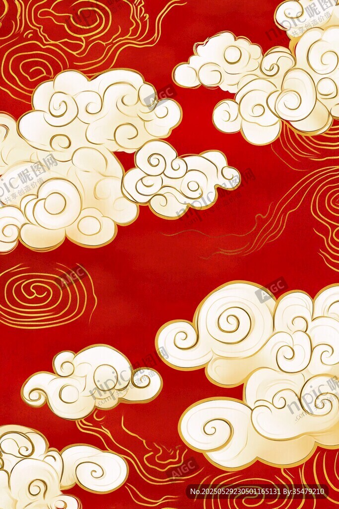 中式紅底祥云圖案設(shè)計(jì)