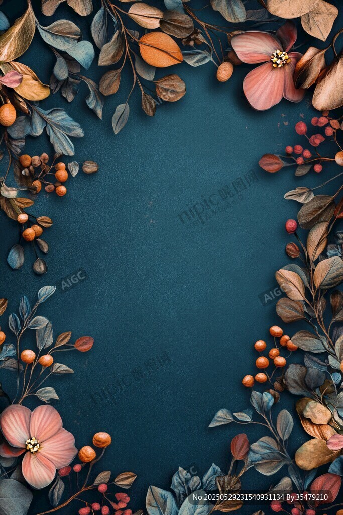 復(fù)古風(fēng)花卉枝葉邊框背景