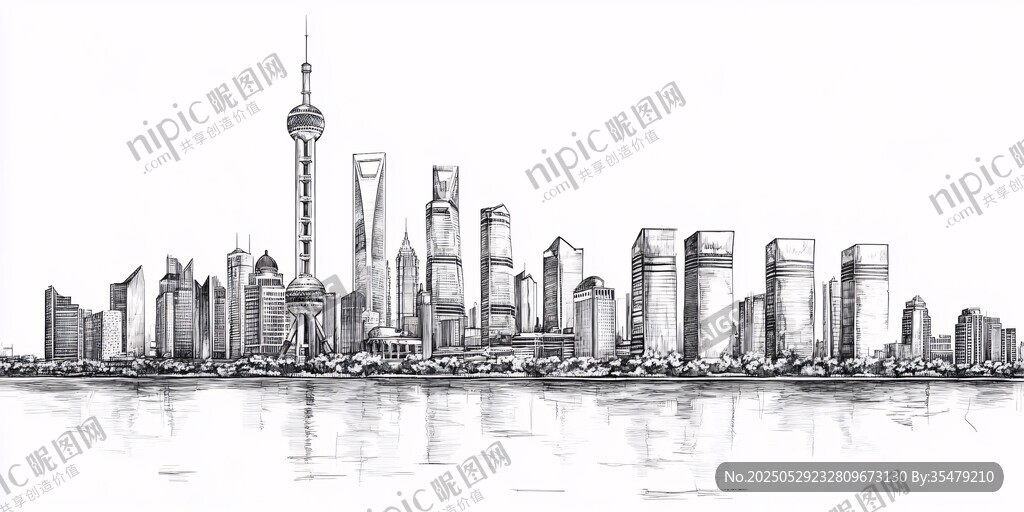 上海城市天際線手繪景觀