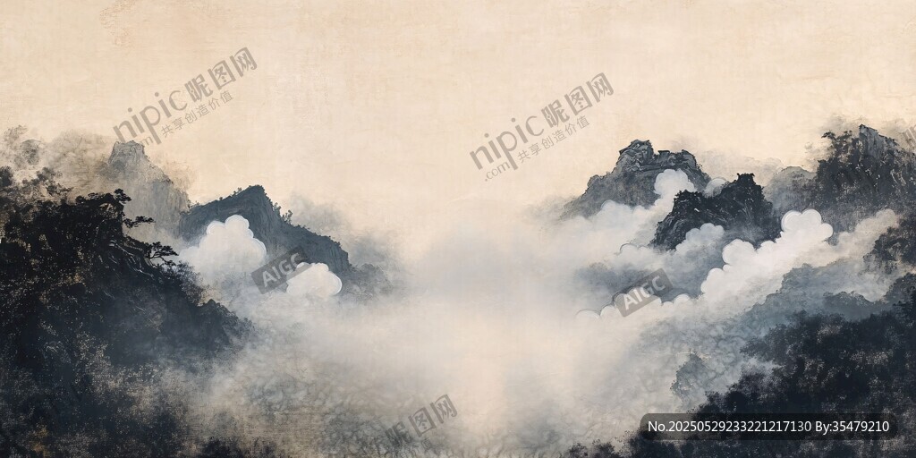 云霧繚繞的壯麗山巒景色