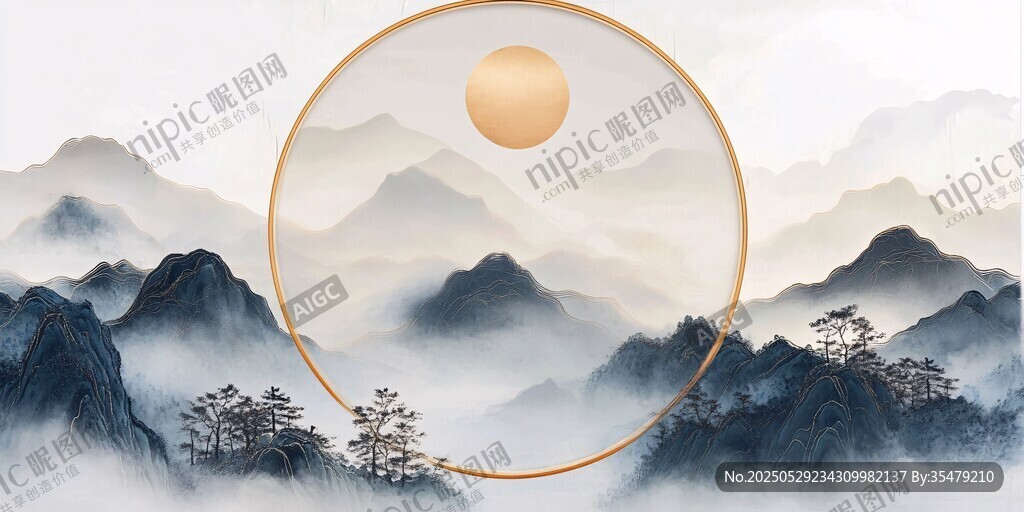 中式山水意境 金環(huán)映日圖