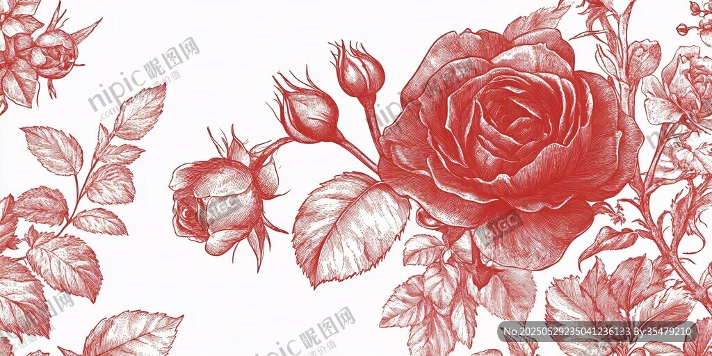 復(fù)古紅玫瑰花卉圖案設(shè)計