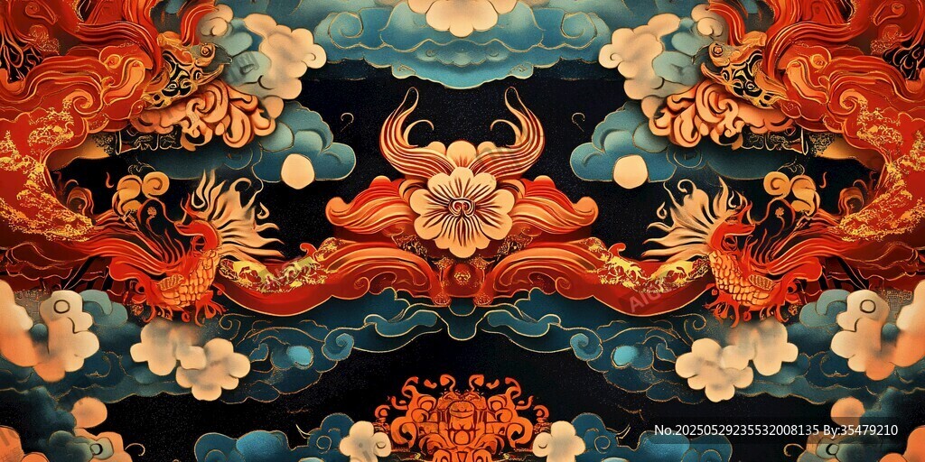 中式傳統(tǒng)龍鳳花卉祥瑞圖案