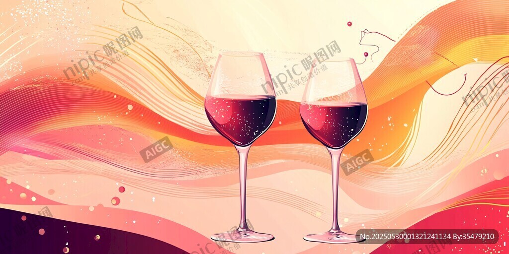 浪漫雙杯紅酒夢幻插畫