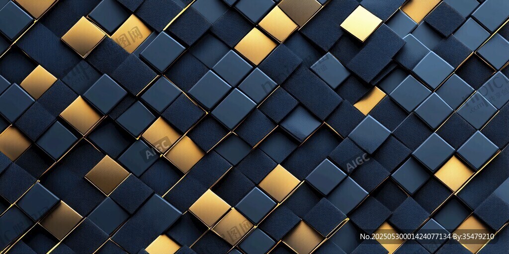 藍金方塊立體幾何背景圖