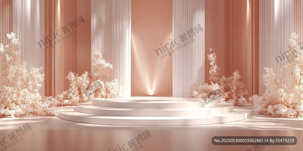 浪漫粉色系婚禮舞臺場景