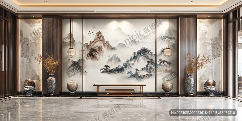 中式山水風(fēng)大氣玄關(guān)空間