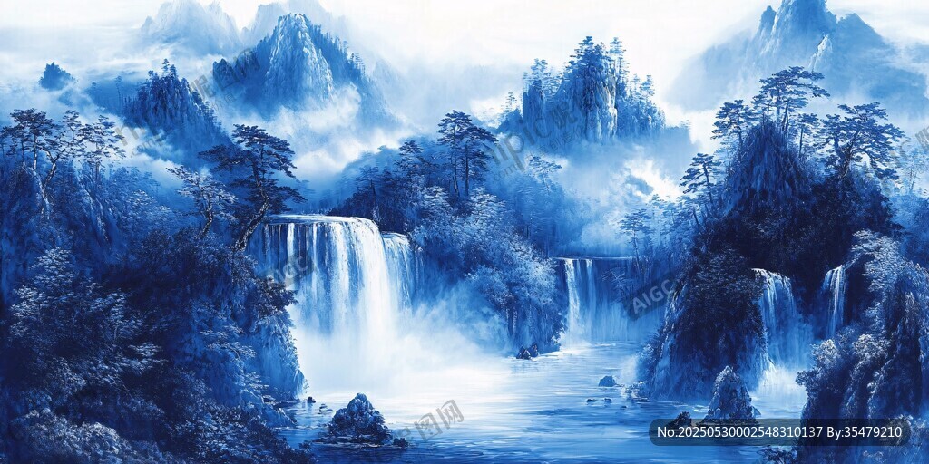 水墨山水間的靈動瀑布景觀