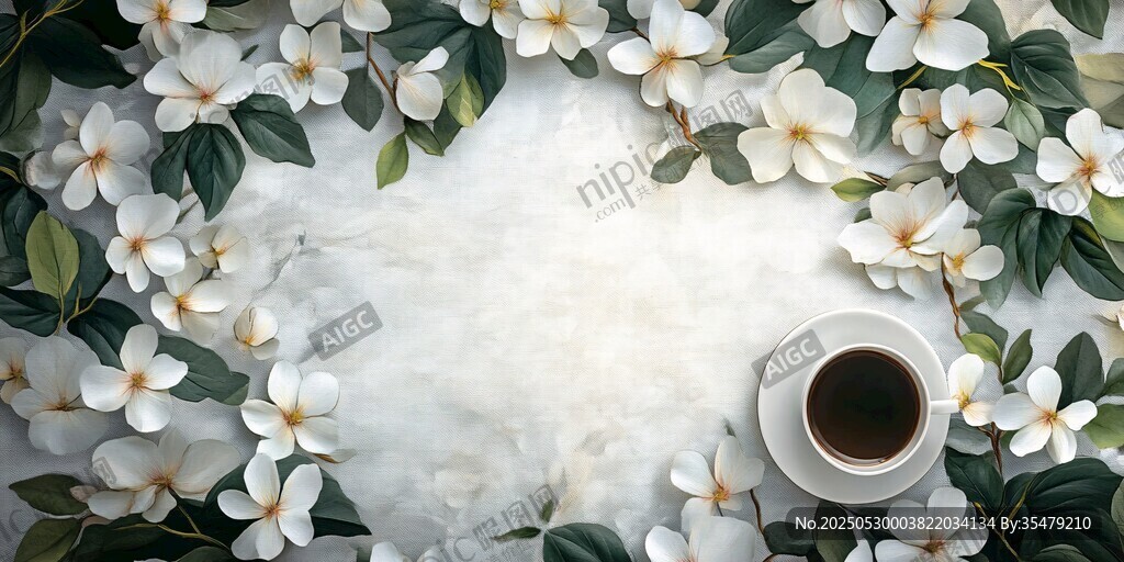 白花環(huán)繞中的靜謐咖啡時光