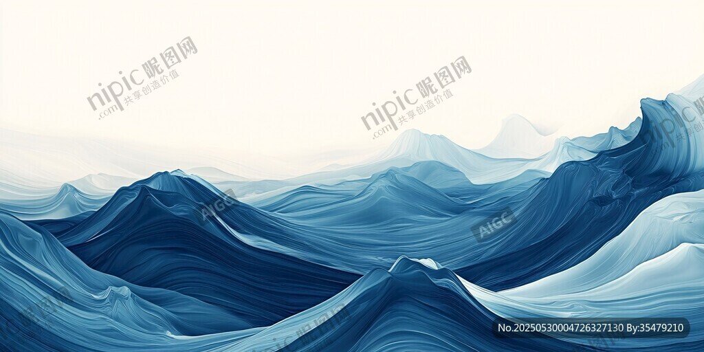 藍(lán)色水墨風(fēng)起伏山巒背景