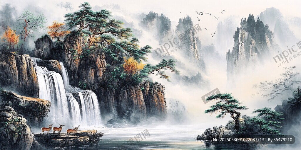 山水瀑布間的自然詩意畫卷