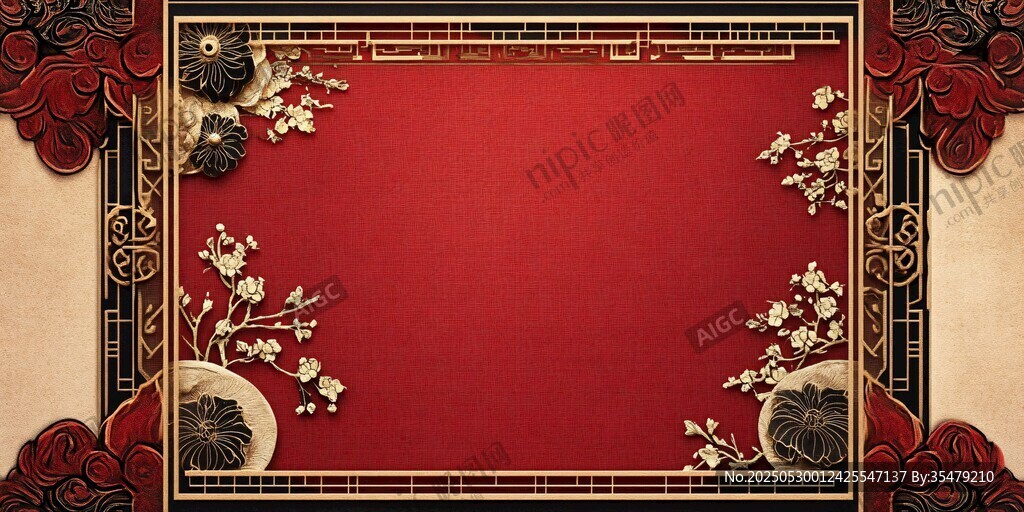 中式古典紅色邊框背景圖