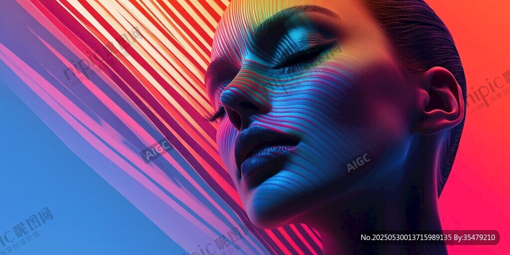 未來感光影下的女性頭像
