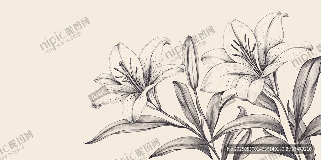 手繪百合花插畫