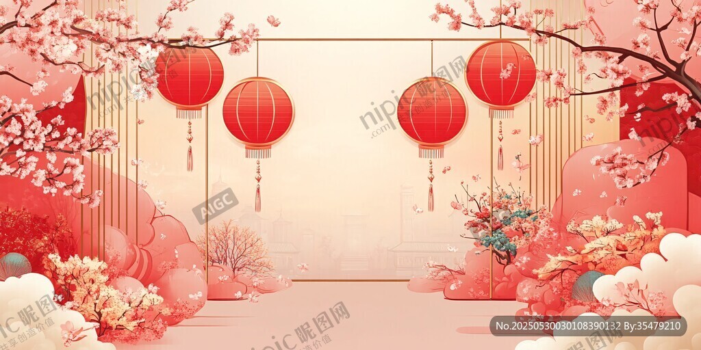 中式浪漫桃花燈籠喜慶場景