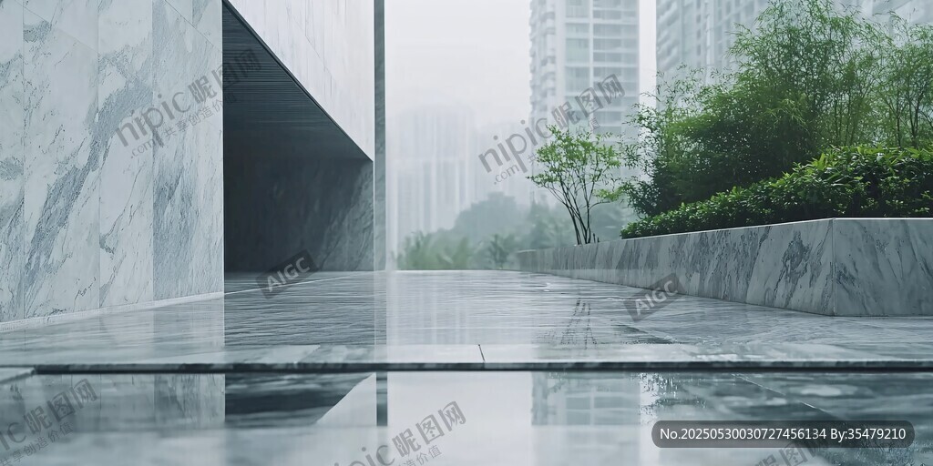 雨中都市建筑景觀一角