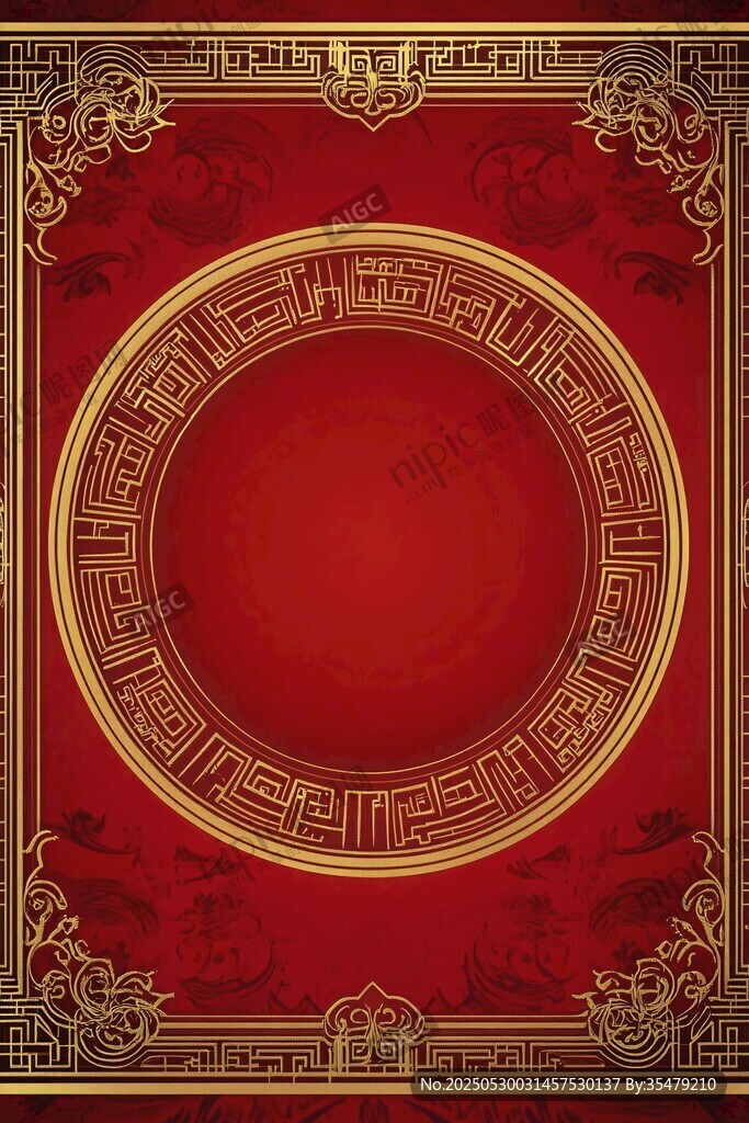 中式紅金邊框典雅背景圖
