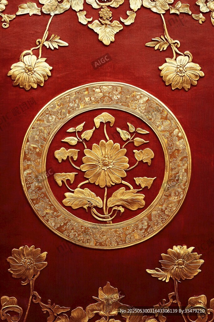 中式紅底金飾精美花紋圖案