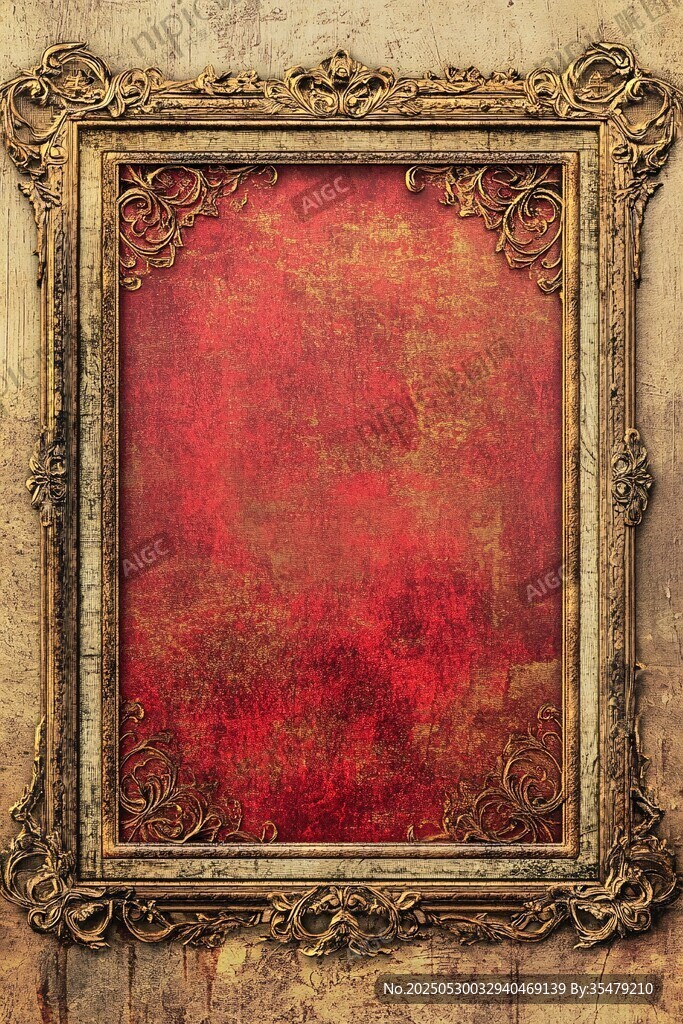 復(fù)古金框紅色背景畫(huà)框