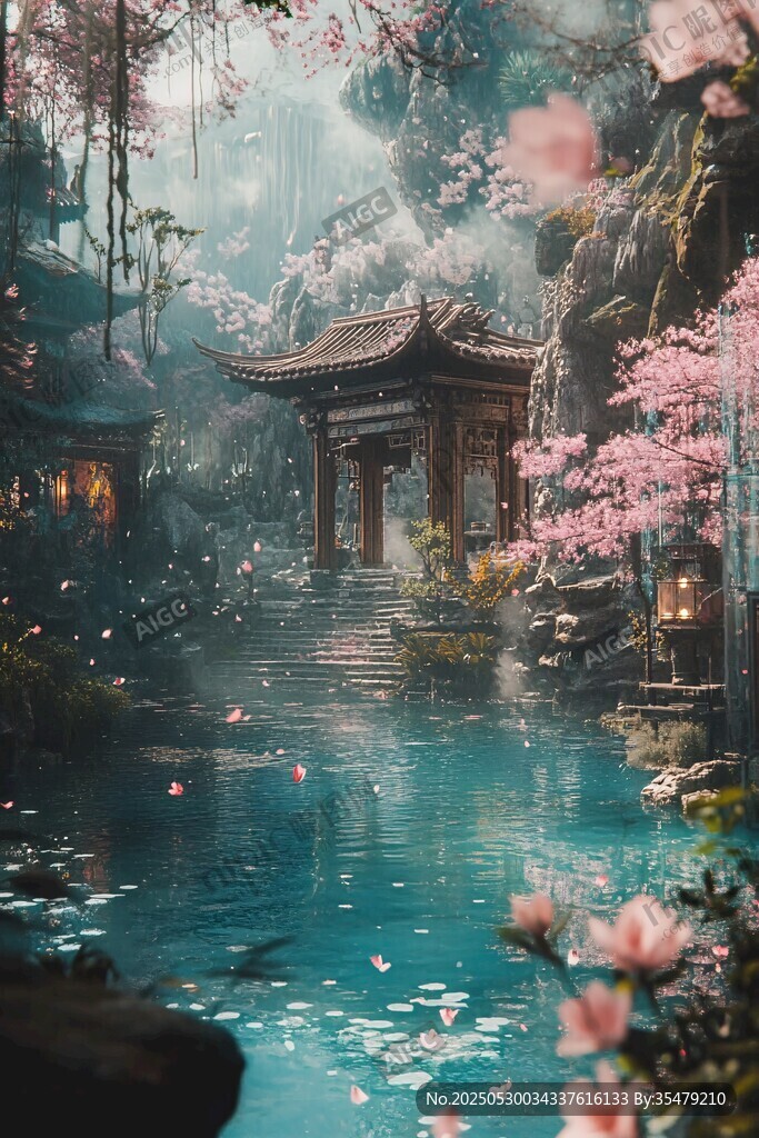 夢幻中式園林春日美景