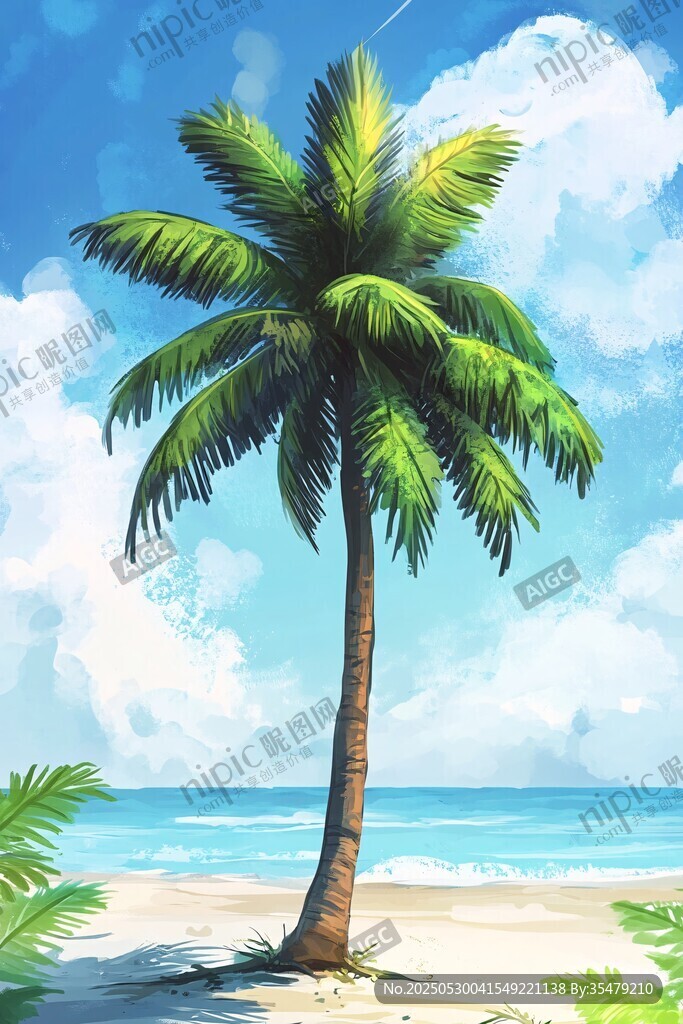 海邊椰樹 夏日清新風光