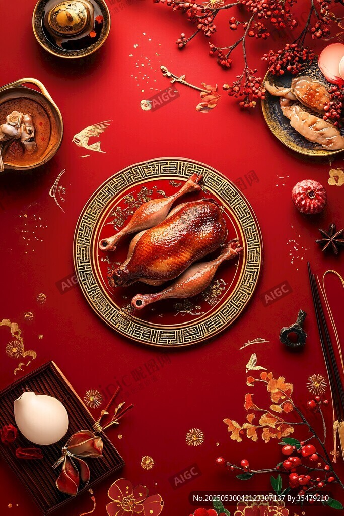 喜慶中式年夜飯美食擺盤